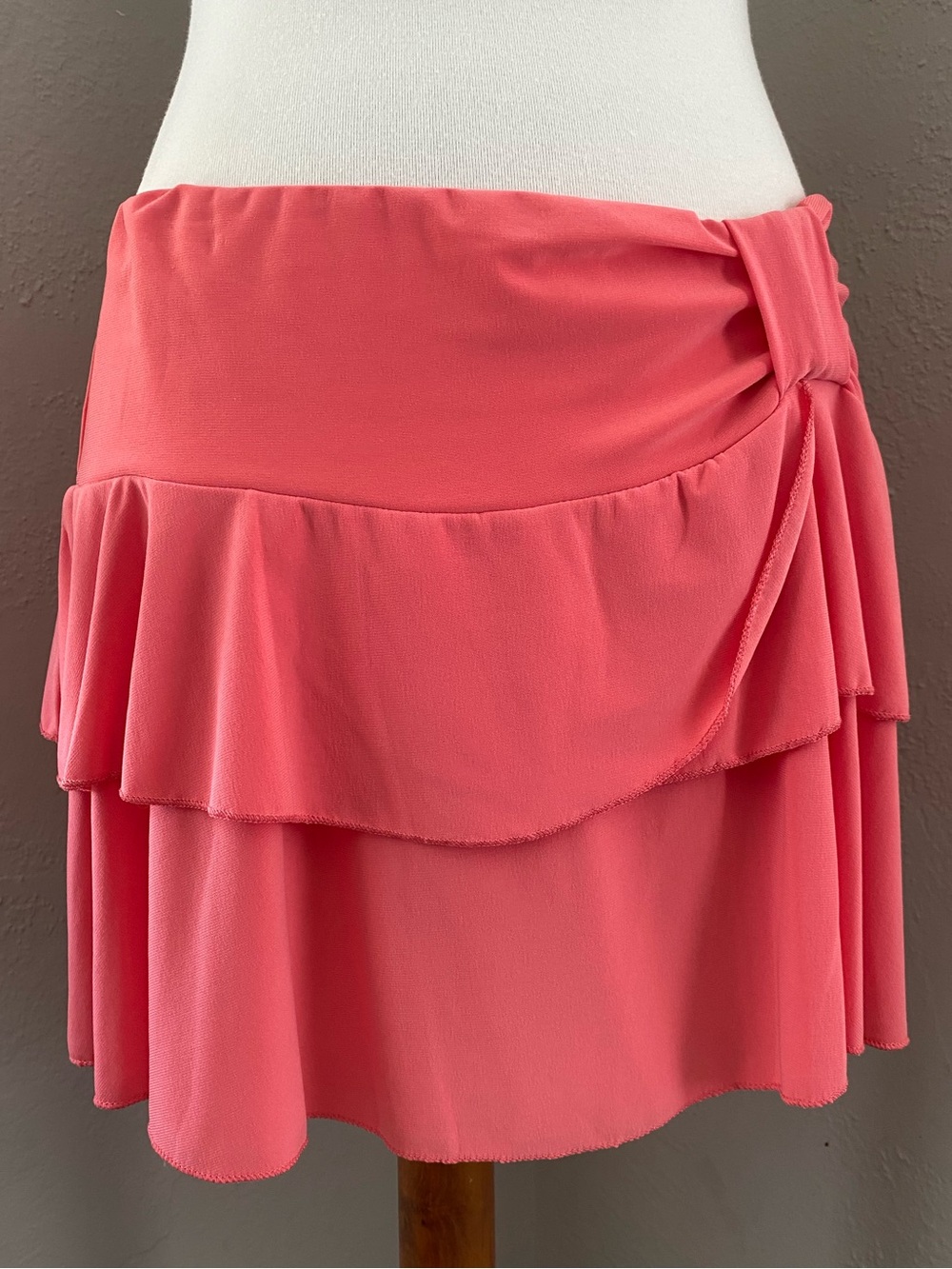 Vtg Y2K Star City Coral Tiered Ruffle Coquette Balletcore Fairy Mini Skirt Sz L